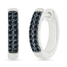 1/4ctw Black Diamond Sterling Silver Hoop Earrings 1