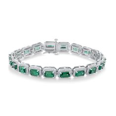 Created Emerald and Created White Sapphire Sterling Silver Bracelet