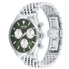 Movado Heritage Series Calendoplan Green Dial Stainless Steel Bracelet Watch 43mm - 3650166