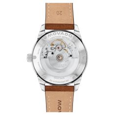 Movado Heritage Series Calendoplan S Automatic Grey Dial Brown Leather Strap Watch 40mm -3650218
