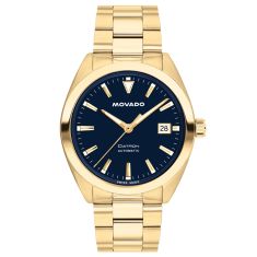image of Movado Heritage Series Datron Automatic Blue Dial Gold-Tone Stainless Steel Bracelet Watch 40mm - 3650235 with sku:20571147