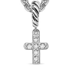 David Yurman Micro Pave Cross Amulet in Sterling Silver with Diamonds, 8mm