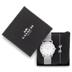 COACH Elliot Crystal Accent Silver Dial Stainless Steel Bracelet Watch Set 36mm - 14000123