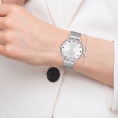 COACH Elliot Crystal Accent Silver Dial Stainless Steel Bracelet Watch Set 36mm - 14000123