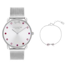COACH Elliot Crystal Accent Silver Dial Stainless Steel Bracelet Watch Set 36mm - 14000123