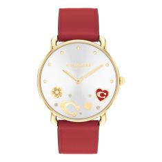 COACH Elliot Crystal Accent Silver Dial Red Leather Strap Watch 36mm - 14504520