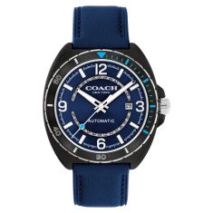 COACH Charter Automatic Blue Dial Blue Leather Strap Watch 44mm - 14602736