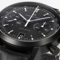 Hamilton American Classic Intra-Matic Auto Chrono Black Dial Leather Strap Watch 40mm - H38446730