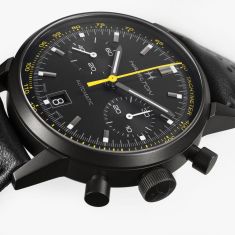 Hamilton American Classic Intra-Matic Auto Chrono Black & Yellow Dial Leather Strap Watch 40mm - H38446731