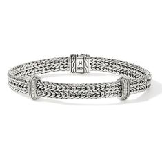 John Hardy Icon 1/3ct Diamond Link Sterling Silver Flat Chain Bracelet