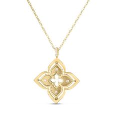 Roberto Coin Venetian Princess Pirouette 1/8ctw Diamond and Lapis 18k Yellow Gold Flower Pendant Necklace