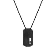image of Messika Move 1/8ctw Black Diamond Men's Black Titanium Graphite Dog Tag Pendant Necklace with sku:20576153