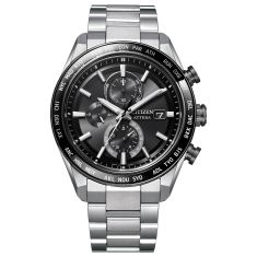 Citizen Attesa Black Dial Chronograph Super Titanium Watch 42mm - AT8295-56E