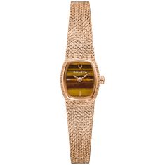image of Bulova Goddess of Time Tiger's Eye Dial Rose Gold-Tone Mesh Bracelet Watch 17mm - 97L185 with sku:20578936