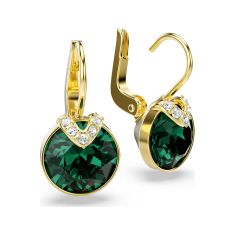 Swarovski Bella V Round Green Crystal Drop Earrings, Gold-Tone Plated