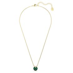 Swarovski Bella V Round Green Crystal Pendant Necklace, Gold-Tone Plated
