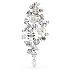 Swarovski Constella White Crystal Pearl Brooch, Rhodium-Plated 1