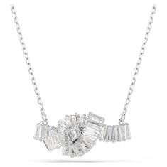 Swarovski Matrix Knot Baguette White Zirconia Pendant Necklace, Rhodium-Plated