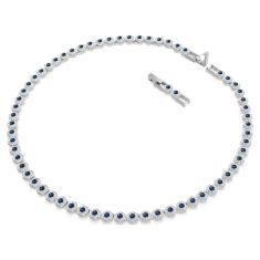 Swarovski Una Angelic Round Blue Crystal Tennis Necklace, Rhodium-Plated