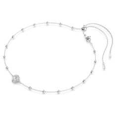 Swarovski Una Angelic Round White Crystal Adjustable Pendant Necklace, Rhodium-Plated
