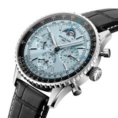 Breitling Navitimer B19 Chronograph 43 Perpetual Calendar Blue Dial Black Leather Strap Watch 43mm - PB1920251C1P1