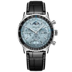 image of Breitling Navitimer B19 Chronograph 43 Perpetual Calendar Blue Dial Black Leather Strap Watch 43mm - PB1920251C1P1 with sku:20581971
