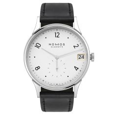 image of NOMOS Orion Noematic Date White Dial Black Leather Strap Watch 39mm - 1250 with sku:20582557