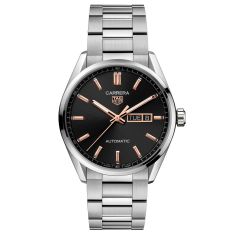 Previously Owned TAG Heuer CARRERA Calibre 5 Automatic Day-Date Black Dial Stainless Steel Watch 41mm - WBN2013.BA0640