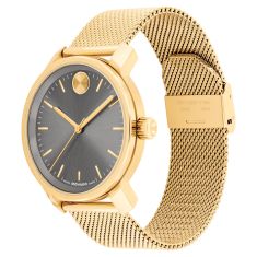 Movado BOLD Grey Dial Mesh Gold-Tone Stainless Steel Watch 41mm - 3601297