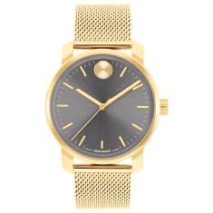 Movado BOLD Grey Dial Mesh Gold-Tone Stainless Steel Watch 41mm - 3601297