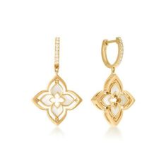 Roberto Coin Venetian Princess Pirouette 1/3ctw Diamond and Mother of Pearl 18k Yellow Gold Small Flower Drop Earrings