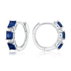 Blue Sapphire and 1/20ctw Diamond 14k White Gold Hoop Earrings - Watercolor Collection