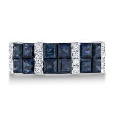 Blue Sapphire and 1/6ctw Diamond 14k White Gold Ring - Watercolor Collection