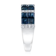 Blue Sapphire and 1/6ctw Diamond 14k White Gold Ring - Watercolor Collection