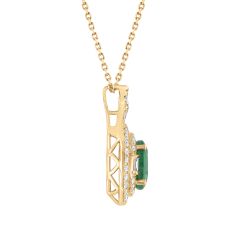 Emerald and 3/8ctw Diamond 14k Yellow Gold Double Halo Pendant Necklace - Watercolor Collection