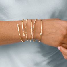 REEDS Flexible 1/3ctw Round Diamond 14k Yellow Gold Bypass Bangle Bracelet