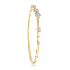 REEDS Flexible 1ctw Diamond Cluster 14k Yellow Gold Bangle Bracelet