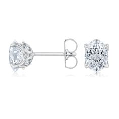 3 1/2ctw ECONIC Star Oval Lab Grown Diamond Solitaire 14k White Gold Stud Earrings