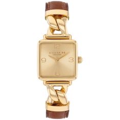 image of COACH Cass Gold-Tone Dial Brown Leather Strap Wath 22mm - 14504555 with sku:20587770