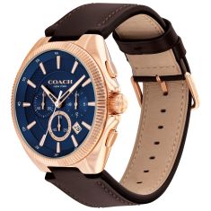 COACH Jackson Chronograph Blue Dial Brown Leather Strap Watch 45mm - 14602745