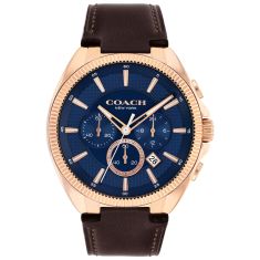 image of COACH Jackson Chronograph Blue Dial Brown Leather Strap Watch 45mm - 14602745 with sku:20587895