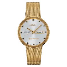 MIDO Commander 1959 Silver Dial Gold-Tone Milanese Bracelet Watch 37mm - M842932113