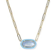 Kendra Scott Elisa Enamel Frame Gold Paperclip Necklace in Periwinkle Illusion