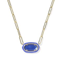 Kendra Scott Elisa Enamel Frame Gold Paperclip Necklace in Cobalt Illusion