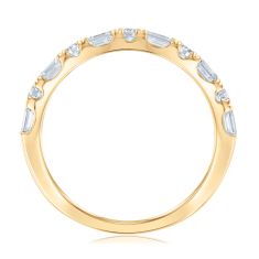 1ctw Emerald and Round Diamond 14k Yellow Gold Wedding Band