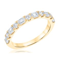 1ctw Emerald and Round Diamond 14k Yellow Gold Wedding Band 1