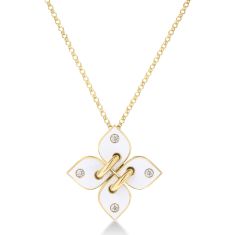Roberto Coin Love in Verona 1/10ctw Diamond White Ceramic Enamel Flower 18k Yellow Gold Pendant Necklace 1