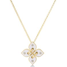Roberto Coin Love in Verona Diamond Small White Ceramic Enamel Flower 18k Yellow Gold Pendant Necklace 1