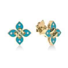 Roberto Coin Venetian Princess Filo Turquoise Enamel and Diamond 18k Yellow Gold Flower Earrings 1