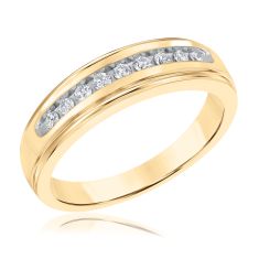 Men's 1/4ctw Round Diamond 10k Yellow Gold Wedding Band